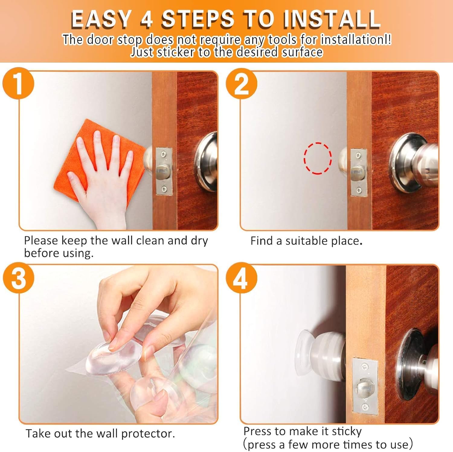 GLITZEN Door Knob Wall Protector, Transparent Round Silicone Door Handle Bumper for Doorknobs, Headboard, Refrigerator Door, Cabinets (Pack of 6) 4