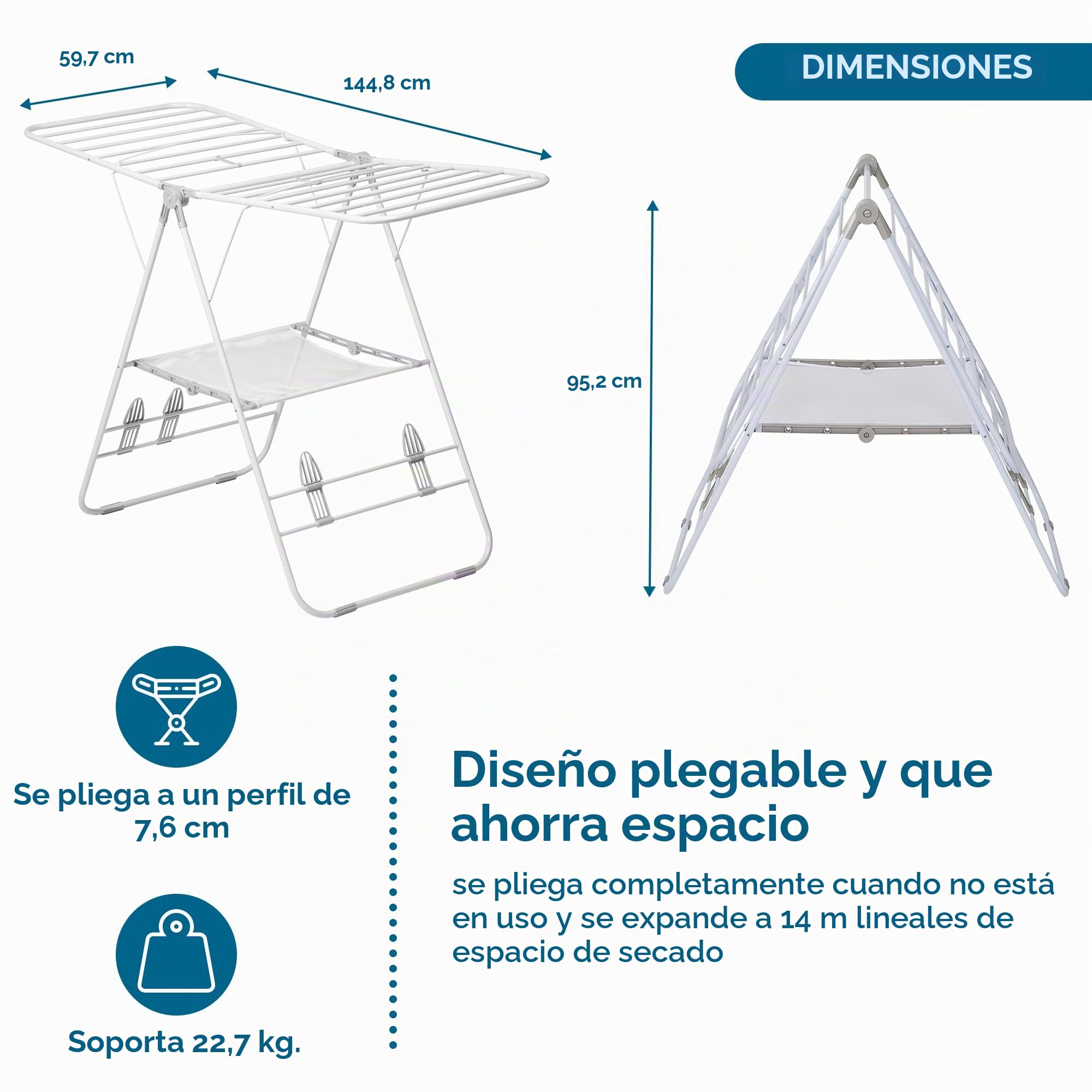 Honey Can Do DRY-01610 - Tendedero De Acero con Alas, Blanco