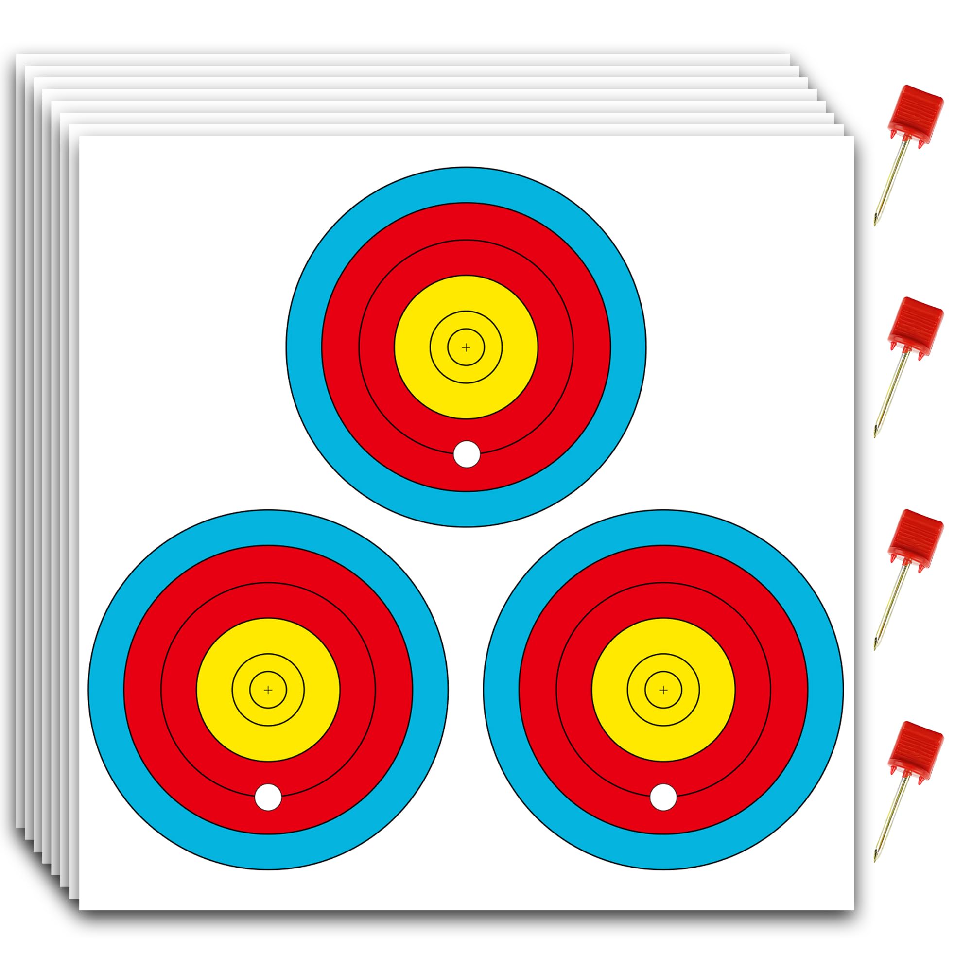 MOLFUJ Archery Targets Paper 3 Spot, New Las Version 30pcs/50pcs, Archery Target Pins Included, Bow and Arrow Targets for Hunting Backyard, Archery Target Practice Accessories