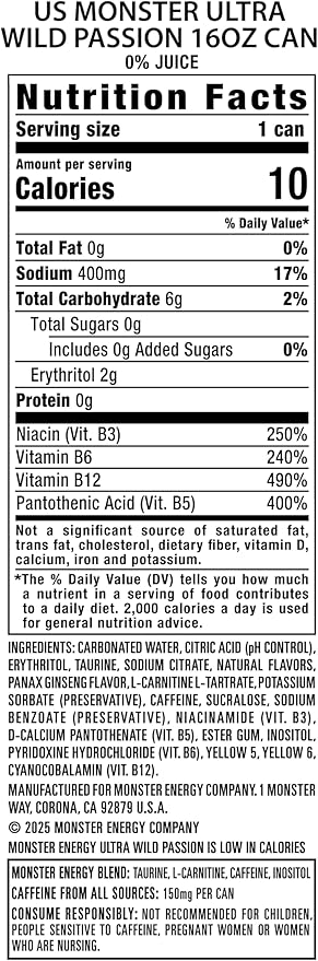 Monster Energy Ultra Wild Passion, bebida energética sin azú miniatura 3