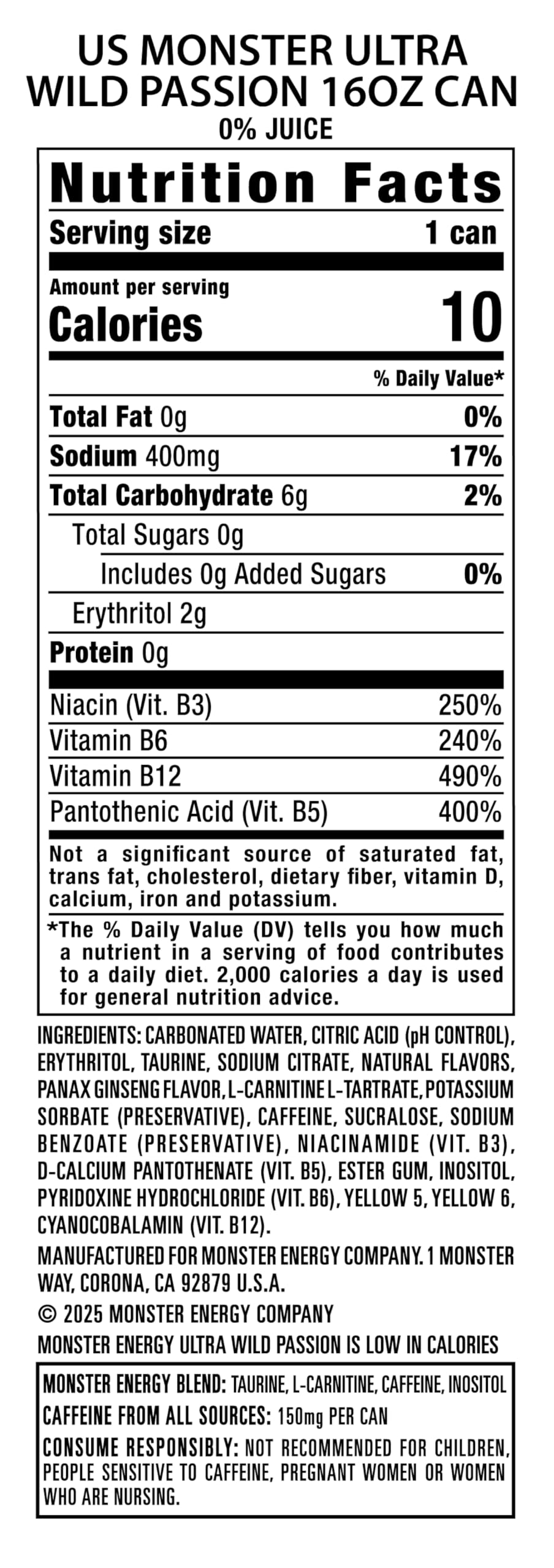 Monster Energy Ultra Wild Passion Sugar Free Energy Drink 16 Ounce Pack of 15 — view 4