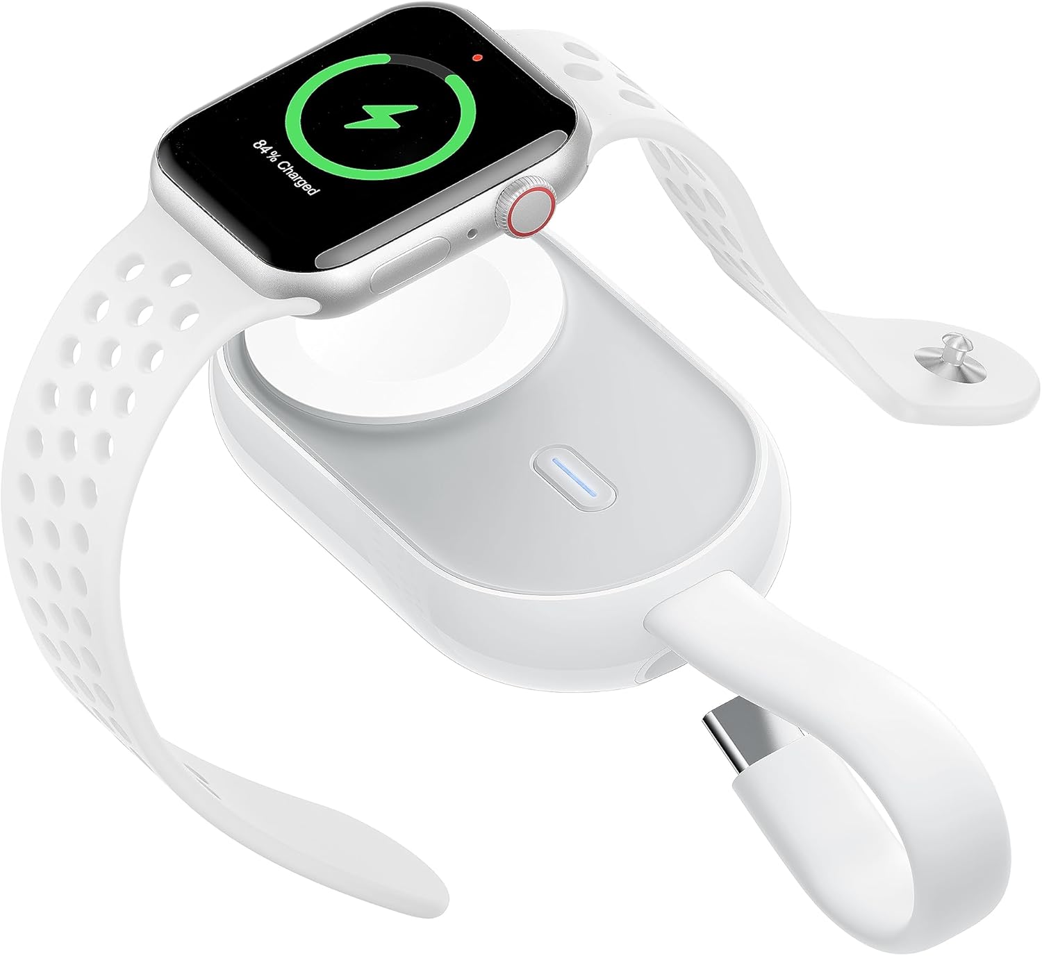Portable Wireless Charger for Apple Watch Series 8/UItra/7/6/5/4/3/2/SE/Nike, 1200mAh iWatch Keychain Charger Power Bank with Built-in Cable (White)