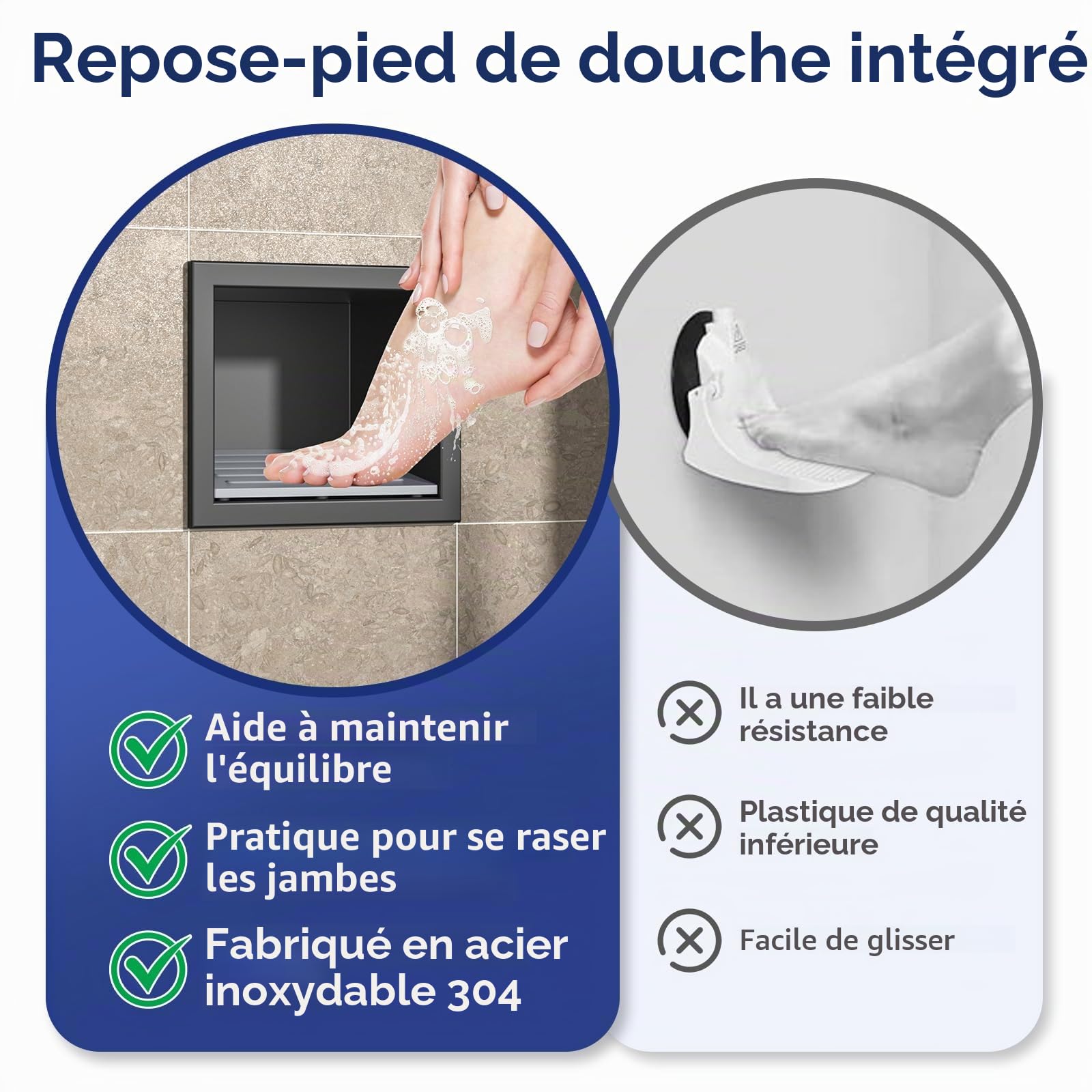 Niche murale en acier inoxydable 304 noir mat 15 cm x 12 cm pour salle de bain, support encastré dans la salle de bain avec surmontage, pas de carrelage nécessaire