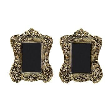 Handicrafts Paradise Photo Frame Pair Antique Golden Victorian Style with Floral Motif in Metal 7.5 X 9.25 Inch