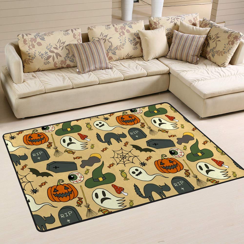 Tapis de salon jaune Halloween Ruchen pour sol froid remède décoration salon triste