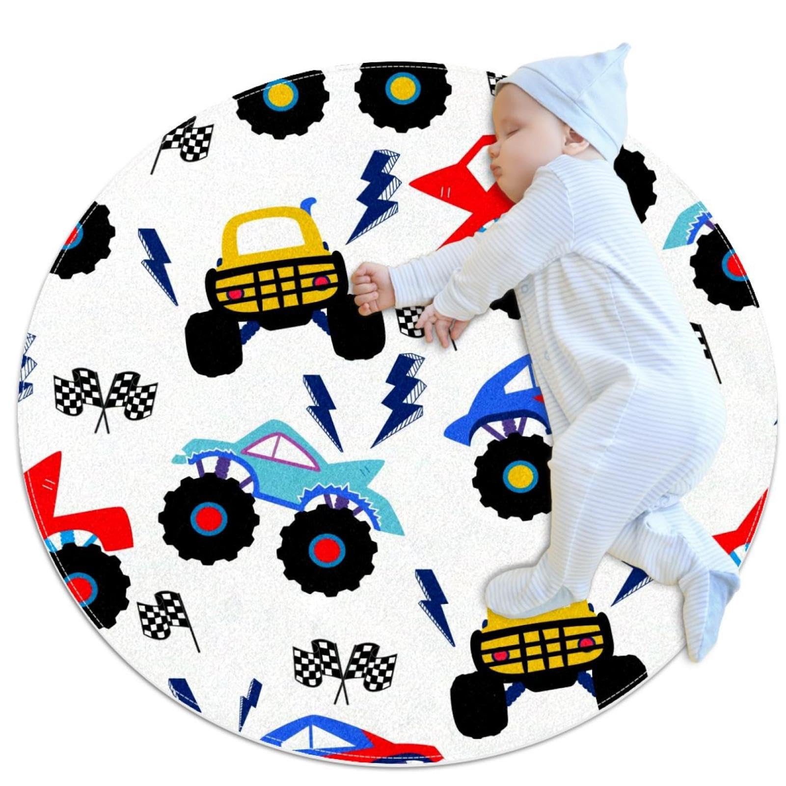 Tapis de bain rond 1m motif monstre dessin animé et camomille