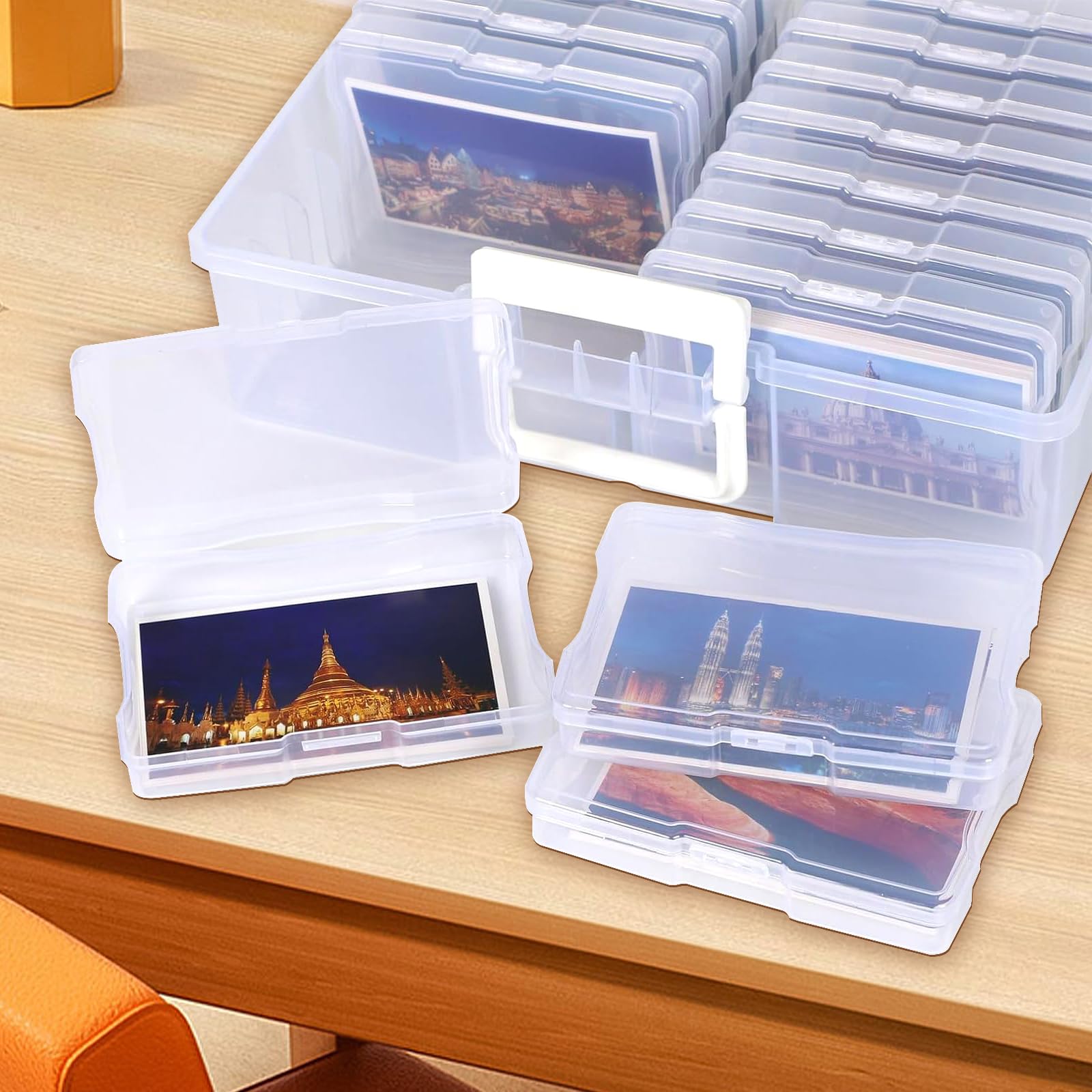 Boîtes de Rangement Photos,16 Compartiments Intérieurs pour Photos Transparentes,Mallette de rangement Portable avec D'étiquettes Autocollantes,pour Photos,Graines,Fournitures de Bureau