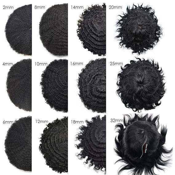 LYRICAL HAIR Afro Toupee For Black Men 6mm Afro Wavy Human Hair Replacement Systems Full Poly Thin Skin Pu Injection African American Men Kinky Curly Hair Unit (1# JET BLACK)
