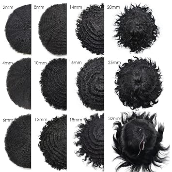 LYRICAL HAIR Afro Toupee For Black Men 6mm Afro Wavy Human Hair Replacement Systems Full Poly Thin Skin Pu Injection African American Men Kinky Curly Hair Unit (1# JET BLACK)
