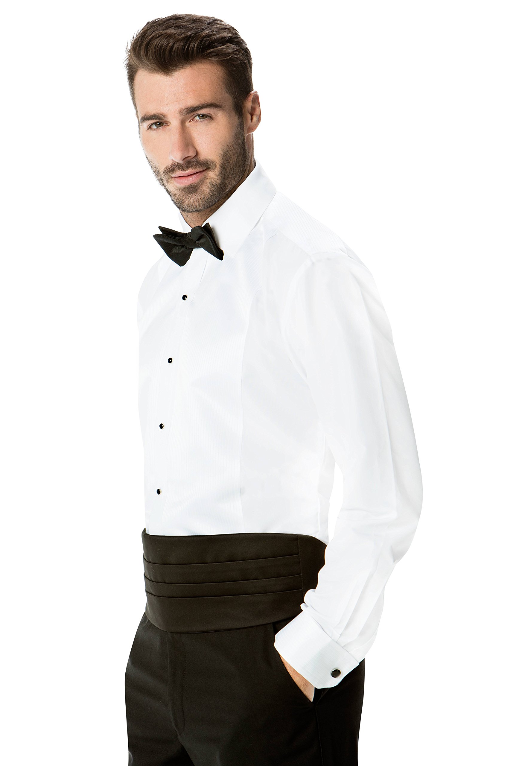 100% Cool Cotton Tuxedo Shirt - Spread Collar with Non Pleated Front - Large, 32/33