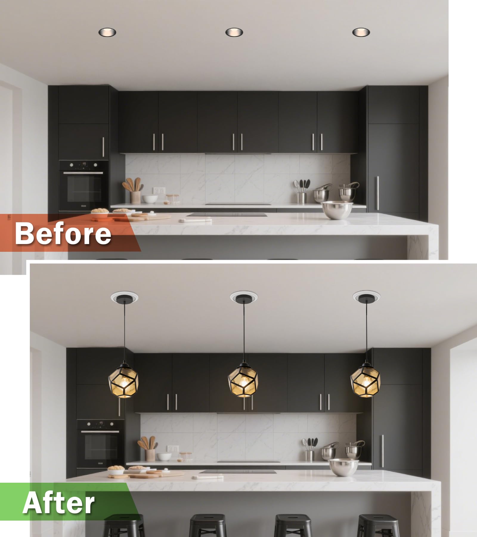 6-Inch Recessed Can Light Conversion Kit for Pendant Light or Ceiling Fan, Ceiling Fixture Adapter with 7¾" Decorative White Plastic Medallion, Retrofit Kit for 6" Recessed Housing — Amazon image 2