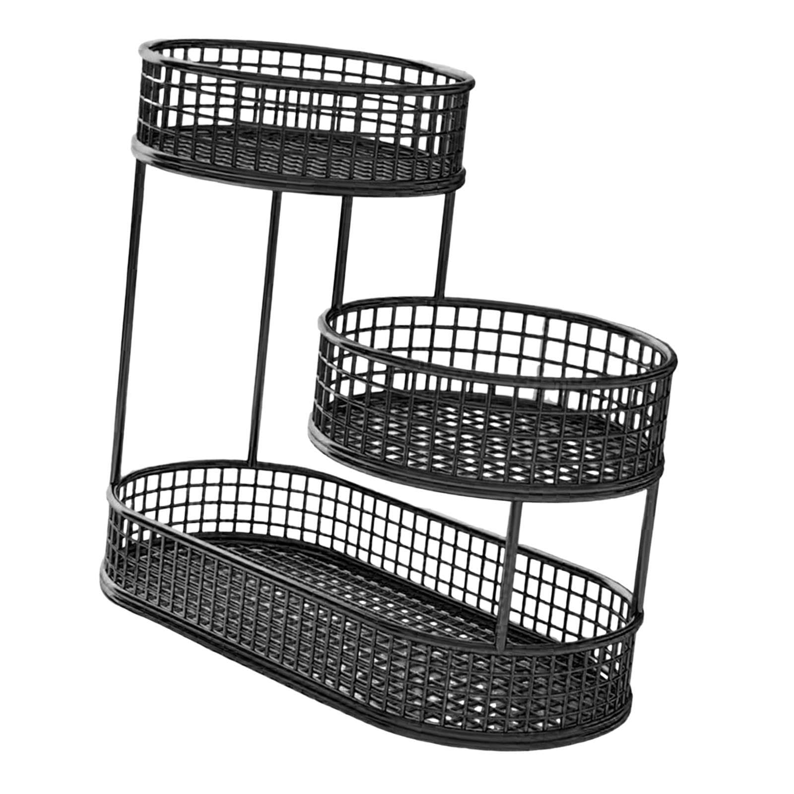 TWISAXC Multi Tier Iron Wire Snacks Serving Tray Plate Fruit Basket for Creative For Storing Fresh Fruits And Vegetables On Countertop Vegetable Bread Holder Stand For Kitchen, black, 32x32cm
