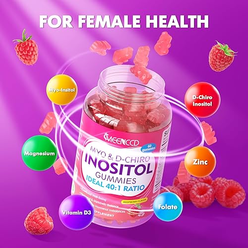Miniatura 5 de Gomitas de mio-inositol y D-Chiro inositol, proporción 401 de inositol con vitamina D3, glicinato de magnesio, folato y zinc, suplemento de inositol