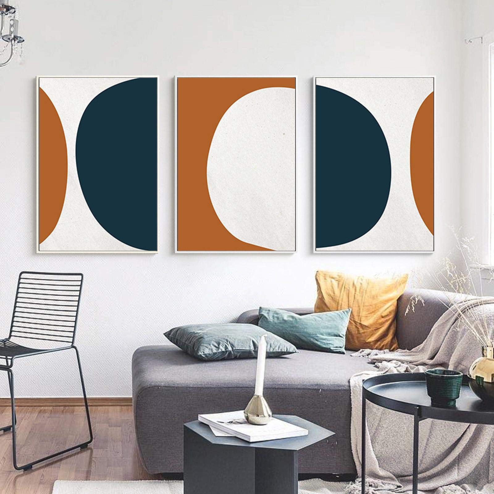 Art mural géométrique abstrait scandinave triptyque 70x100cm pour grand mur