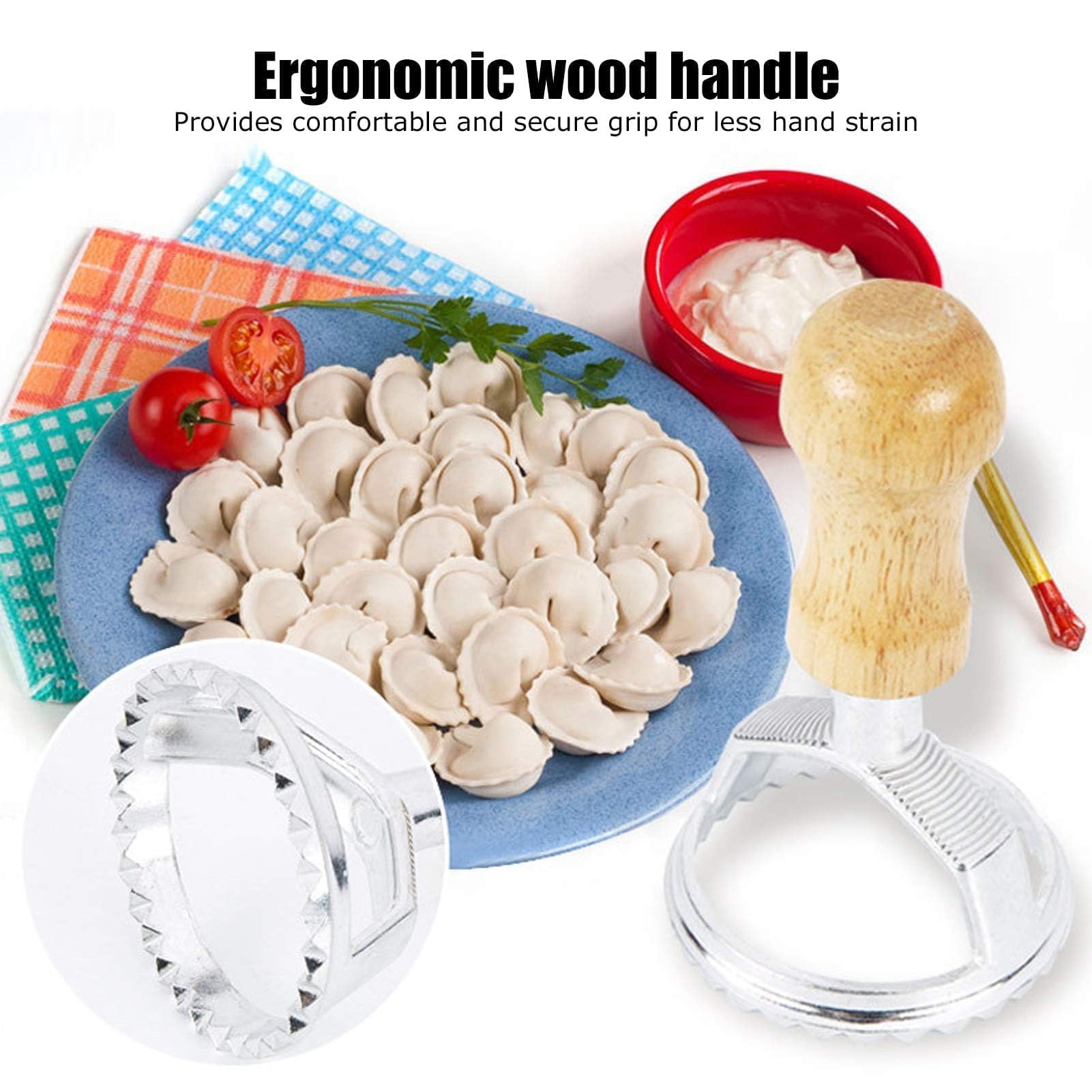 7pcs/set Dumplings Molds, Ravioli Stamp Maker Cutter with Wooden Handle and Fluted Edge Pasta Maker Mold with Wooden Handle for Pasta Kitchen Attachment