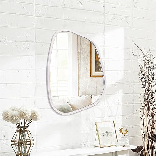 Miniatura 260 de Espejo de pared irregular de 26 x 18 pulgadas, espejo de baño grande asimétrico con marco de madera, espejos decorativos artísticos modernos