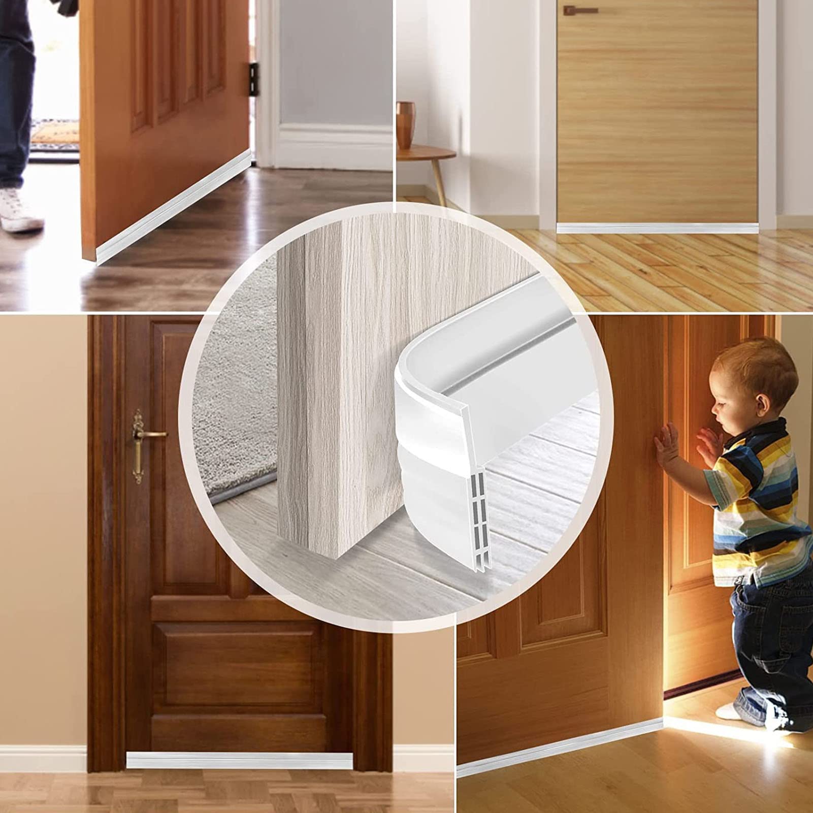 Cocoarm Fermaspifferi Sotto la Porta, Spazzaporta Adesivo in TPE da 6,6 Piedi, Blocca Spifferi, Polvere e Rumore, Guarnizione Autoadesiva Flessibile Sotto la Porta per Camera da Letto, Ufficio (WHITE)
