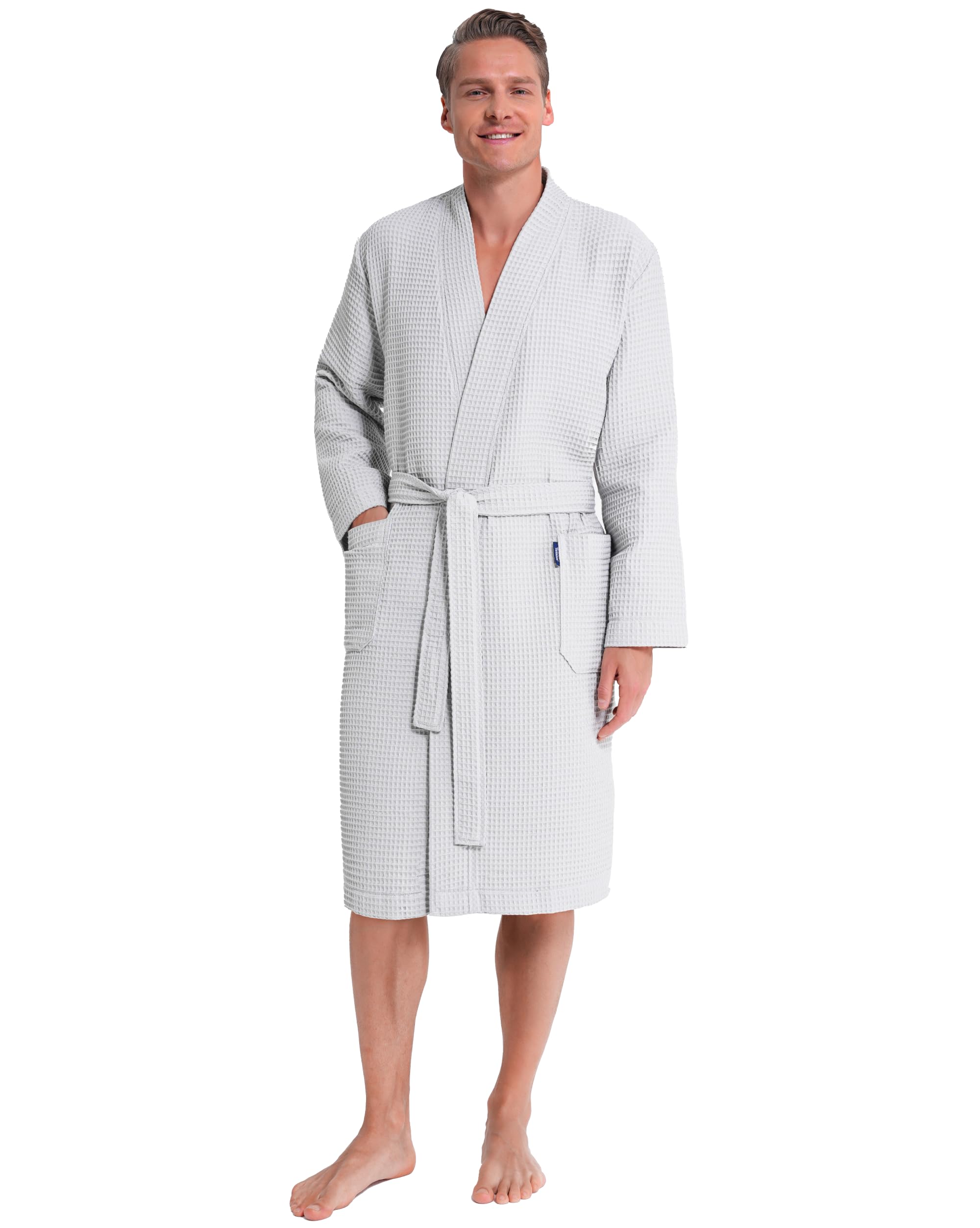 Twinzen Bademantel Herren Waffelpique – 100% Baumwolle – Leicht und Weich Bademantel Baumwolle
