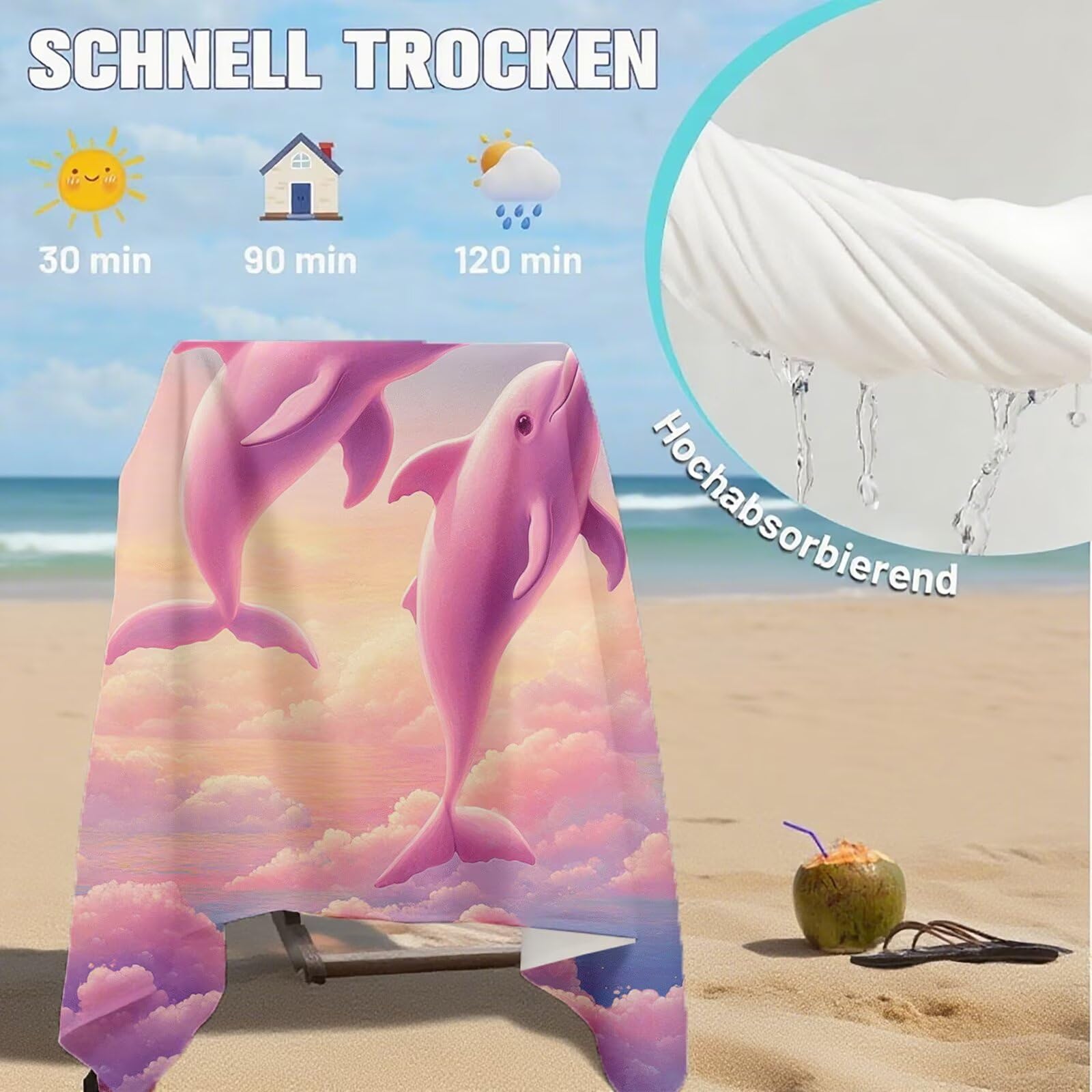 Toallas de Playa Microfibra Lindo Toalla Playa Grande 180x90 cm Mujer Hombre Secado Rápido Absorbente Toallas Gimnasio Suave Sin Arena Ligera Toalla Microfibra para Playas Piscina Viajes Camping Q-765