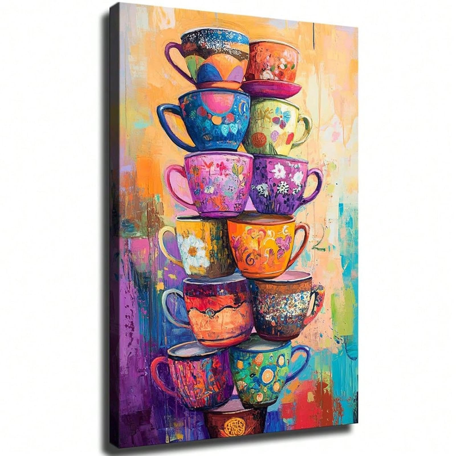 Affiche sur toile tasses à café empilées design vertical - 8