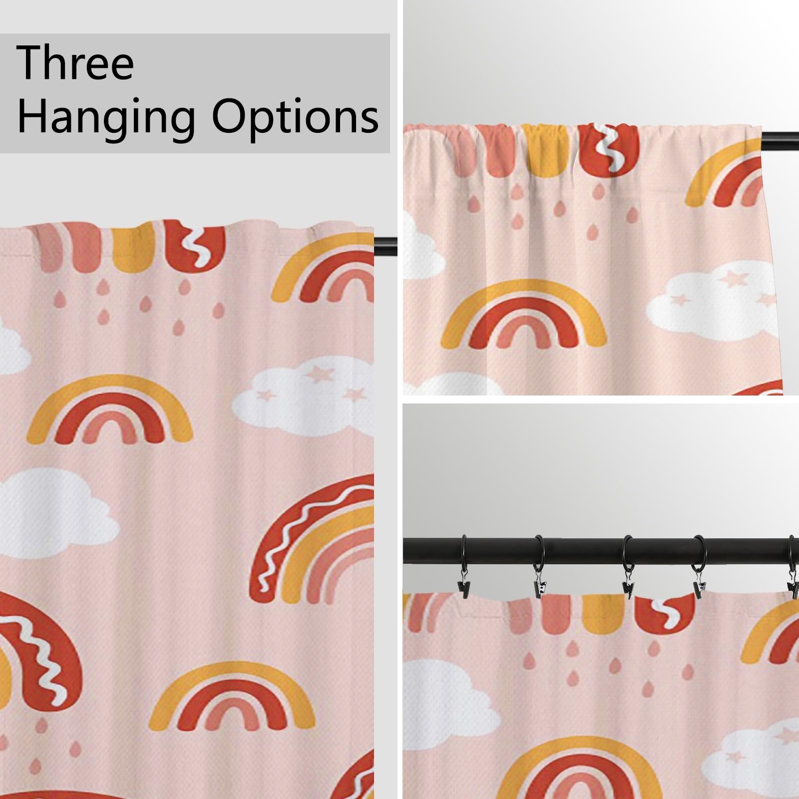ggaimwf Rainbow Curtains Pencil Pleat Cartoon Rainbow Clouds Pastel Bedroom Curtains Kids Window Treatment for Child Girls Living Room Nursery Cafe Interior Divider Curtain Tier 132x214cm 1 Panel - Image 4