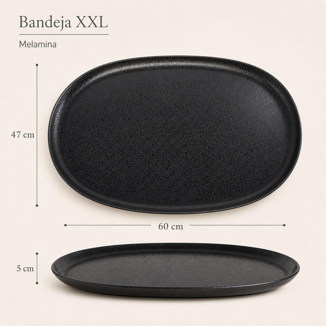 Bandeja de melamina XXL, fuente grande 60 x 47 x 5 cm para servir, presentar y decorar mesas especiales