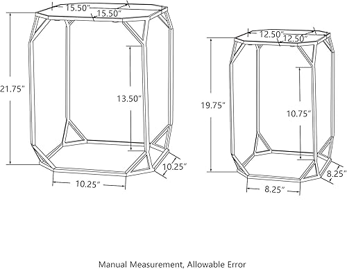 Miniatura 11 de Glitzhome Mesas auxiliares anidables, juego de 2 mesas auxiliares con marco de metal y parte superior de vidrio templado, mesas auxiliares X-piernas