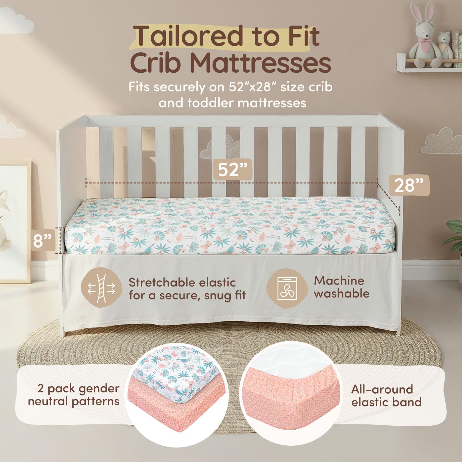 Juego de sábanas de algodón para cuna para niñas, juego de sábanas y cuna para niños pequeños, 2 unidades