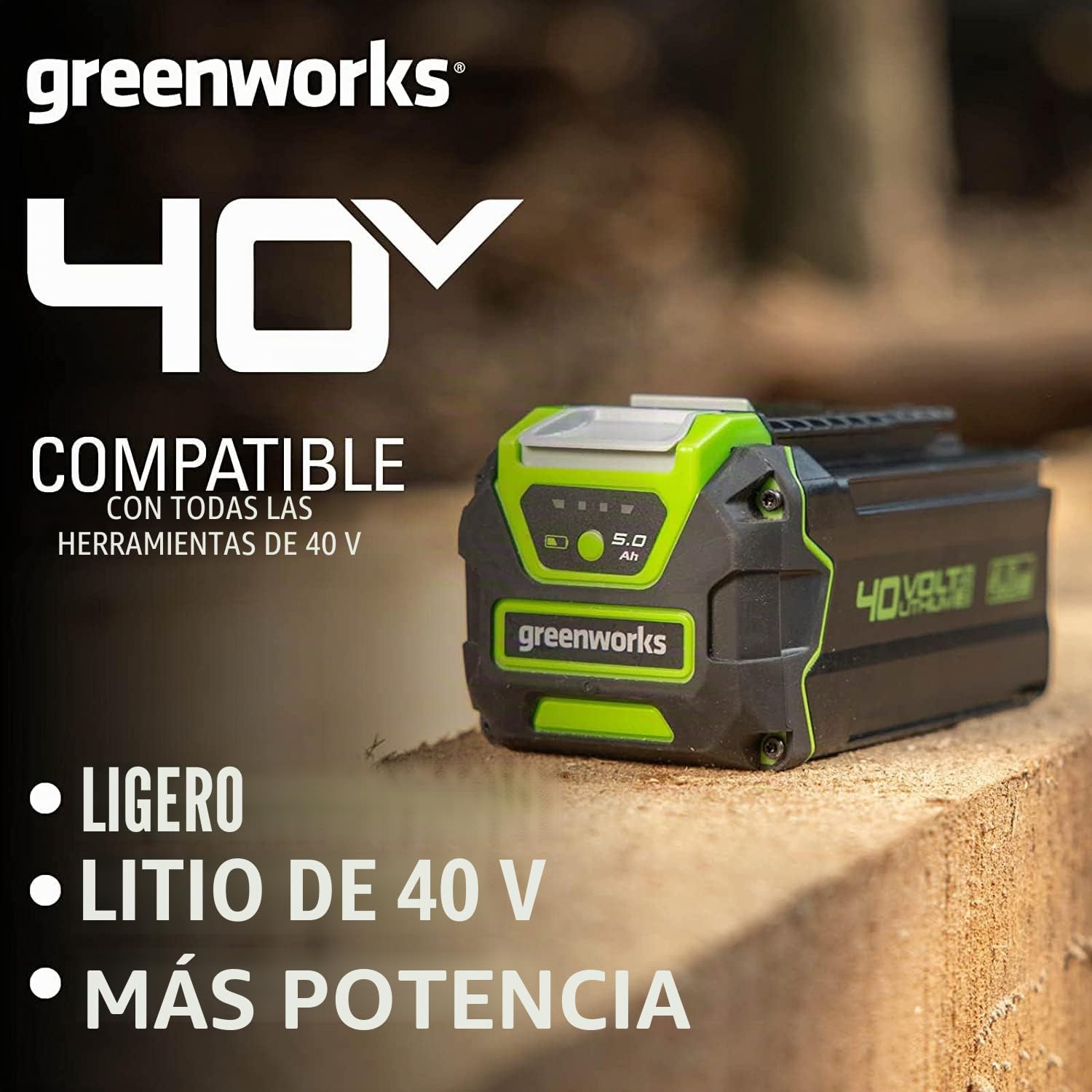 Greenworks Tools 40 V 5 Ah batería de Iones de Litio para cortacésped con batería, Cortasetos, Motosierra, soplador de Hojas