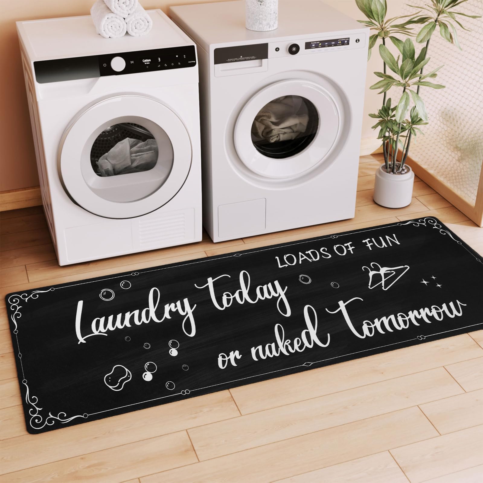 XLHOMO Laundry Room Rug Runner, 17"x60" Non Slip Nappa Leather Laundry Rugs, Black Farmhouse Washable Floor Laundry Mats for Laundry Room, Kitchen,