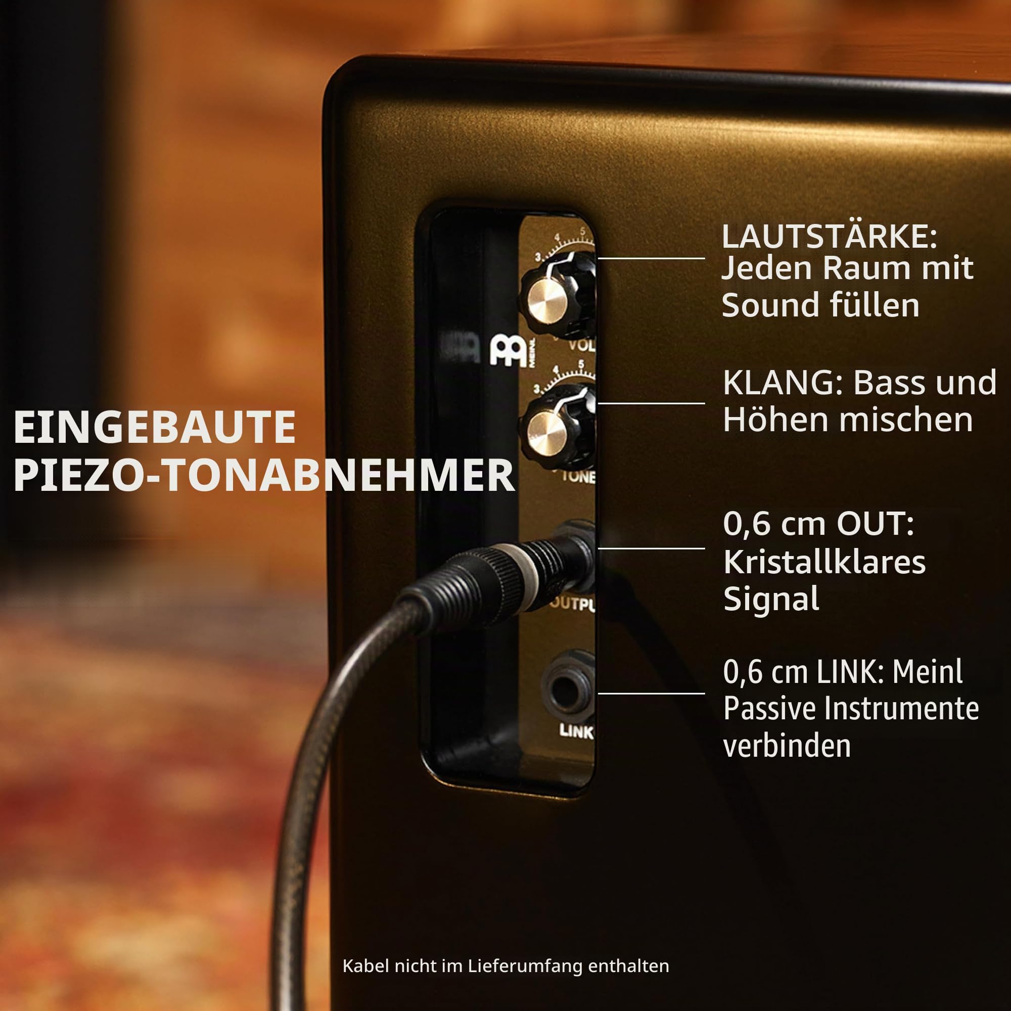 Meinl Percussion Pickup Woodcraft Cajon - Große Trommelkiste mit Tonabnehmer, Snare und Bass Sound - Schlagfläche Makah-Burl (PWC100MB)