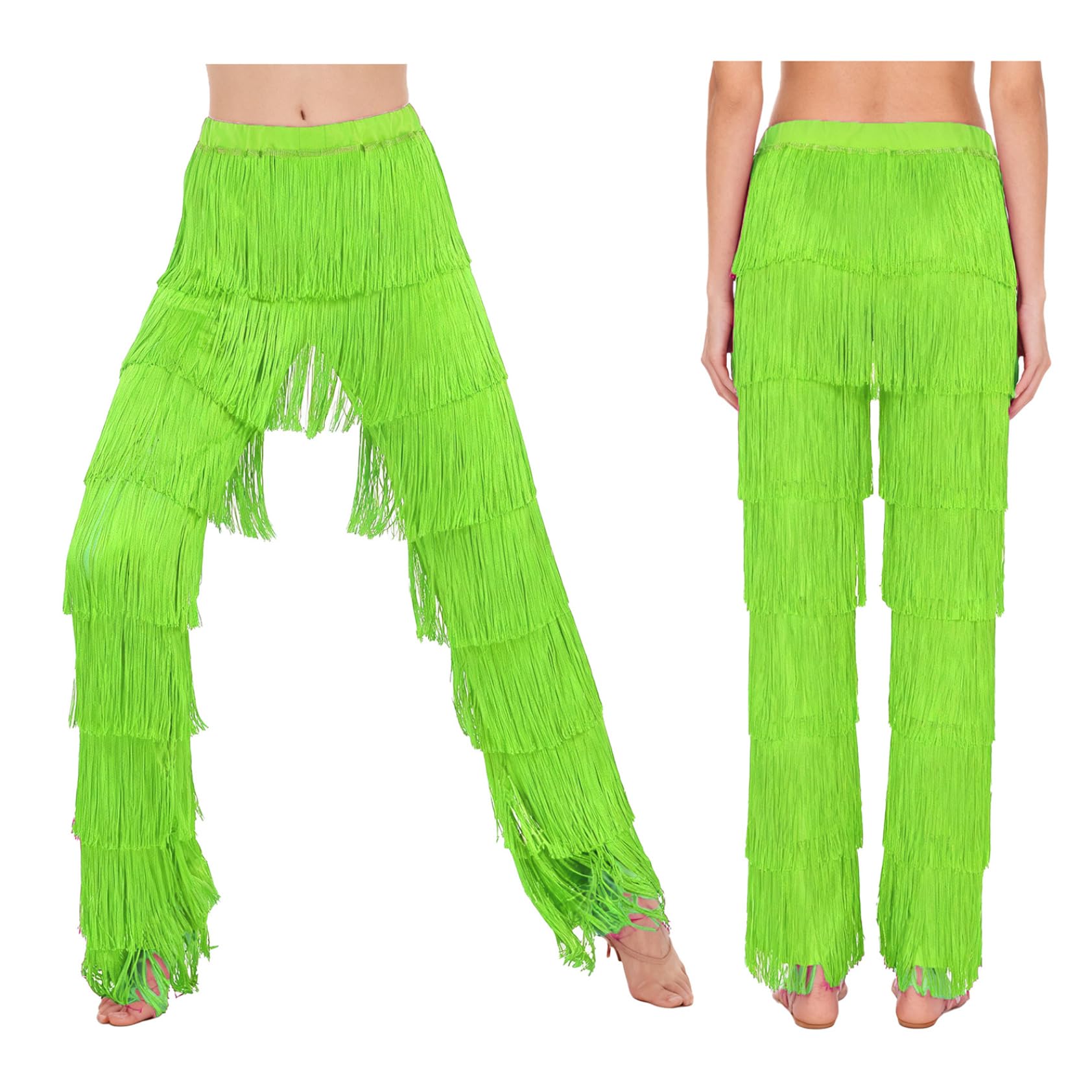 Pantaloni da ballo da donna latina Salsa Cha Cha Pantaloni con frange in vita elastica Dancewear