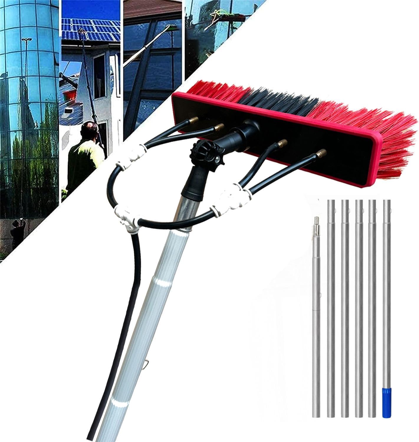 Adjustable 3m 9m Solar Panel Cleaning Brush with Water Fed Pole Kit Window Cleaner Brush Set for Efficient Cleaning Professional Solar Panel Cleaning System with 8M/55cm Brush Head