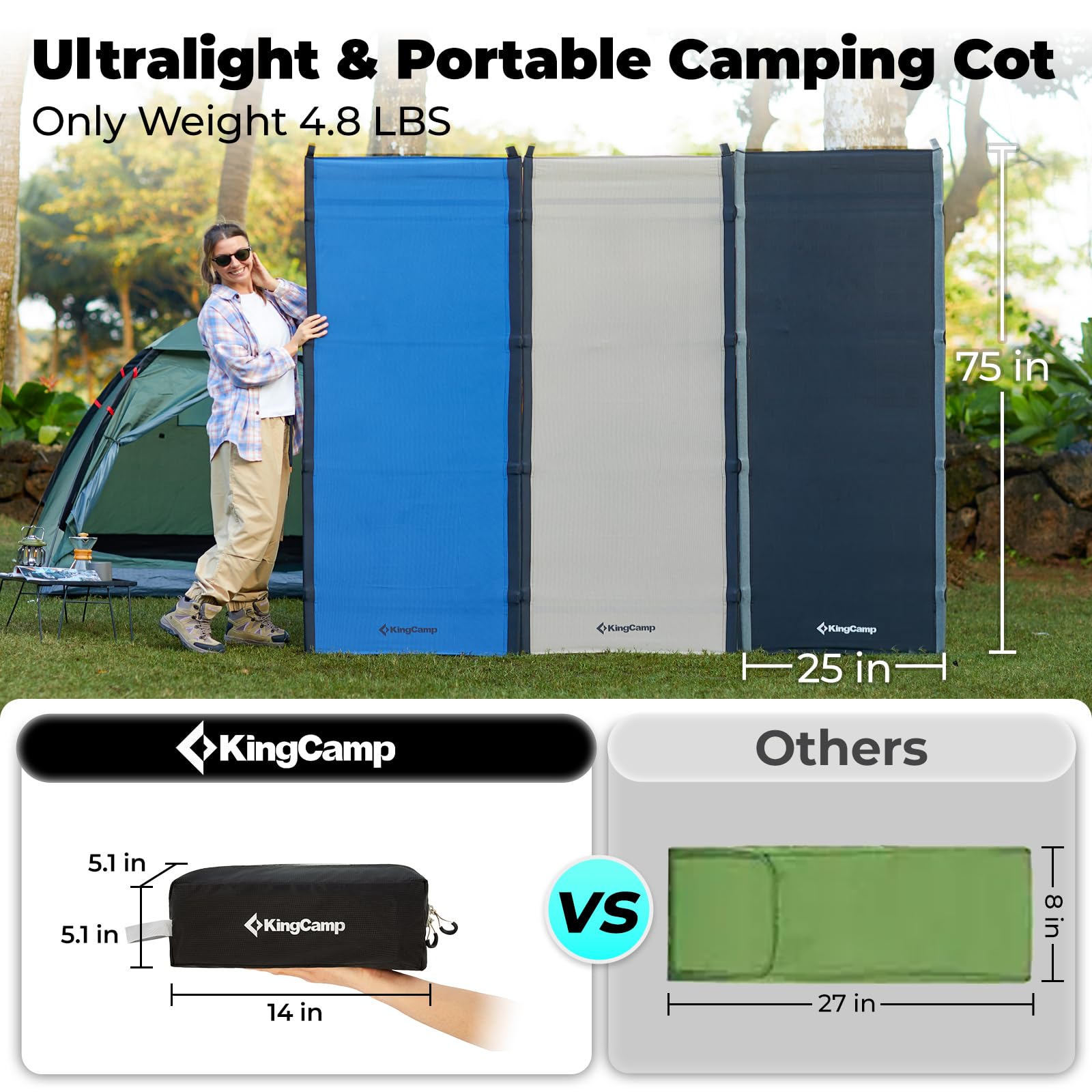 KingCamp Ultralight Camping Cot, Portable Folding Cots