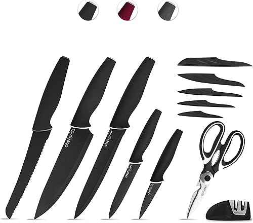 Miniatura 1 de Super Grip Knife Set with Knife covers, Multi-Purpose Kitchen Scissor and Two Stage Sharpener  12-piece Non Stick Kitchen Knives set, Black