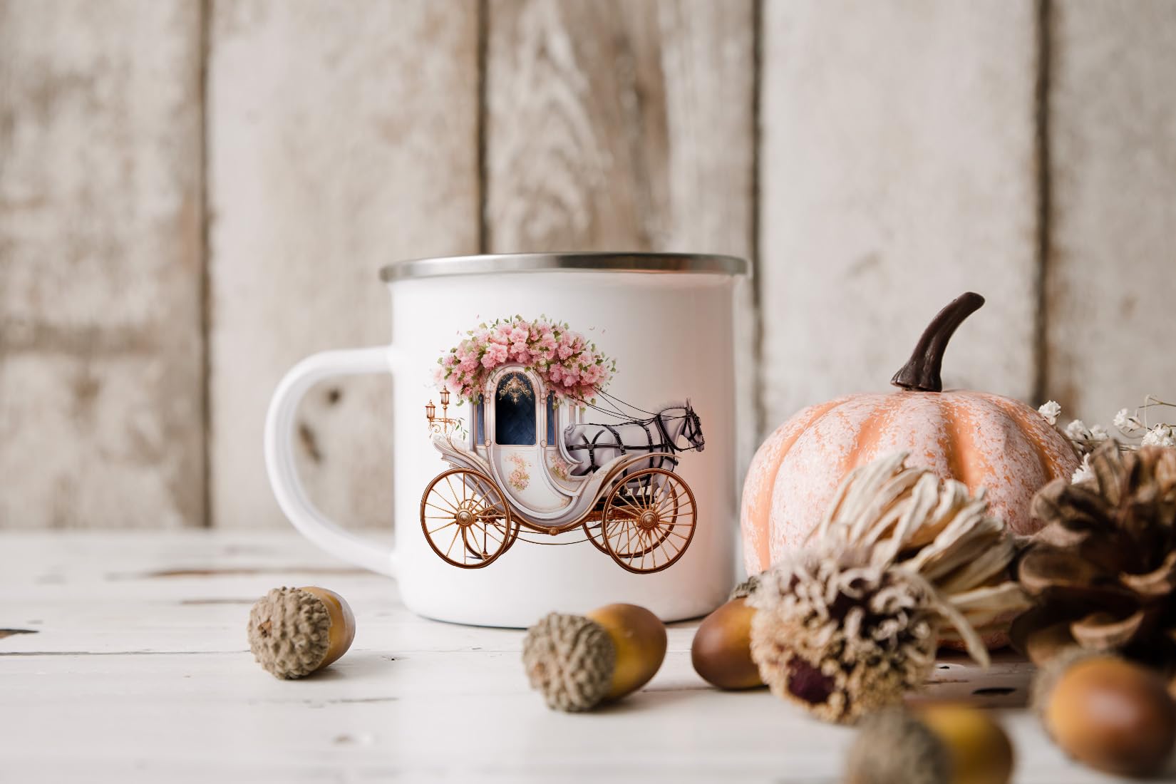 MAXIKIWI - Tazza da campeggio smaltata resistente per caffè o tè per uso interno ed esterno - Acquerello vintage con fiori di campo - 350 ml