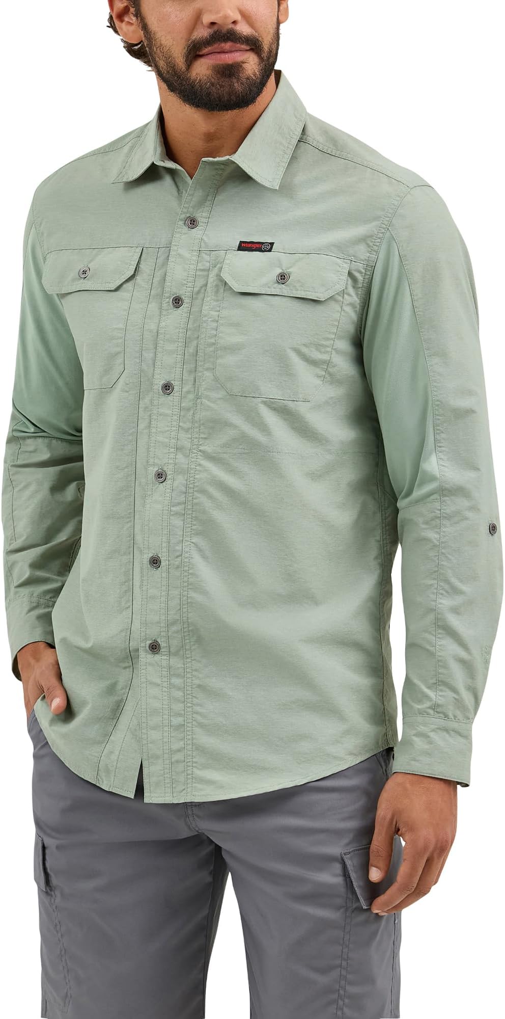ATG Men's by Wrangler Long Sleeve Mixed Material Shirt Button Down Shirt (Pack of 1)