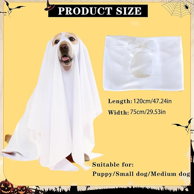 Foto 5 de 8 de Traje de perro de terror, traje de Cosplay para perros, capa fantasma de Halloween para mascotas