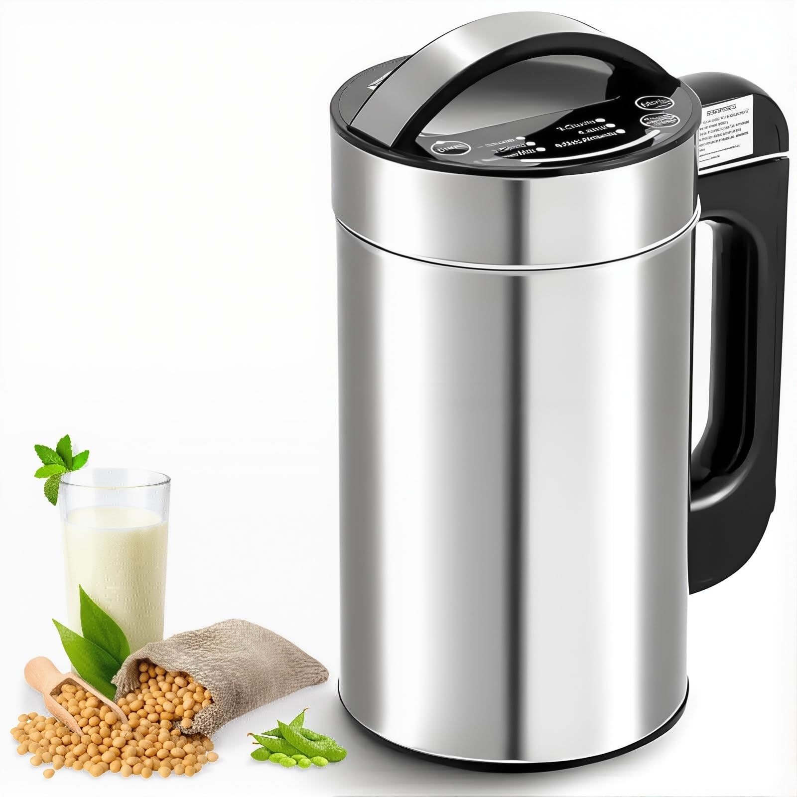 Milchbereiter für pflanzliche Milch, 1,2 L Fassungsvermögen, 6-fach einstellbar, selbstreinigend, geeignet für Soja, Mandel, Hafer, Vegan, Breimilch