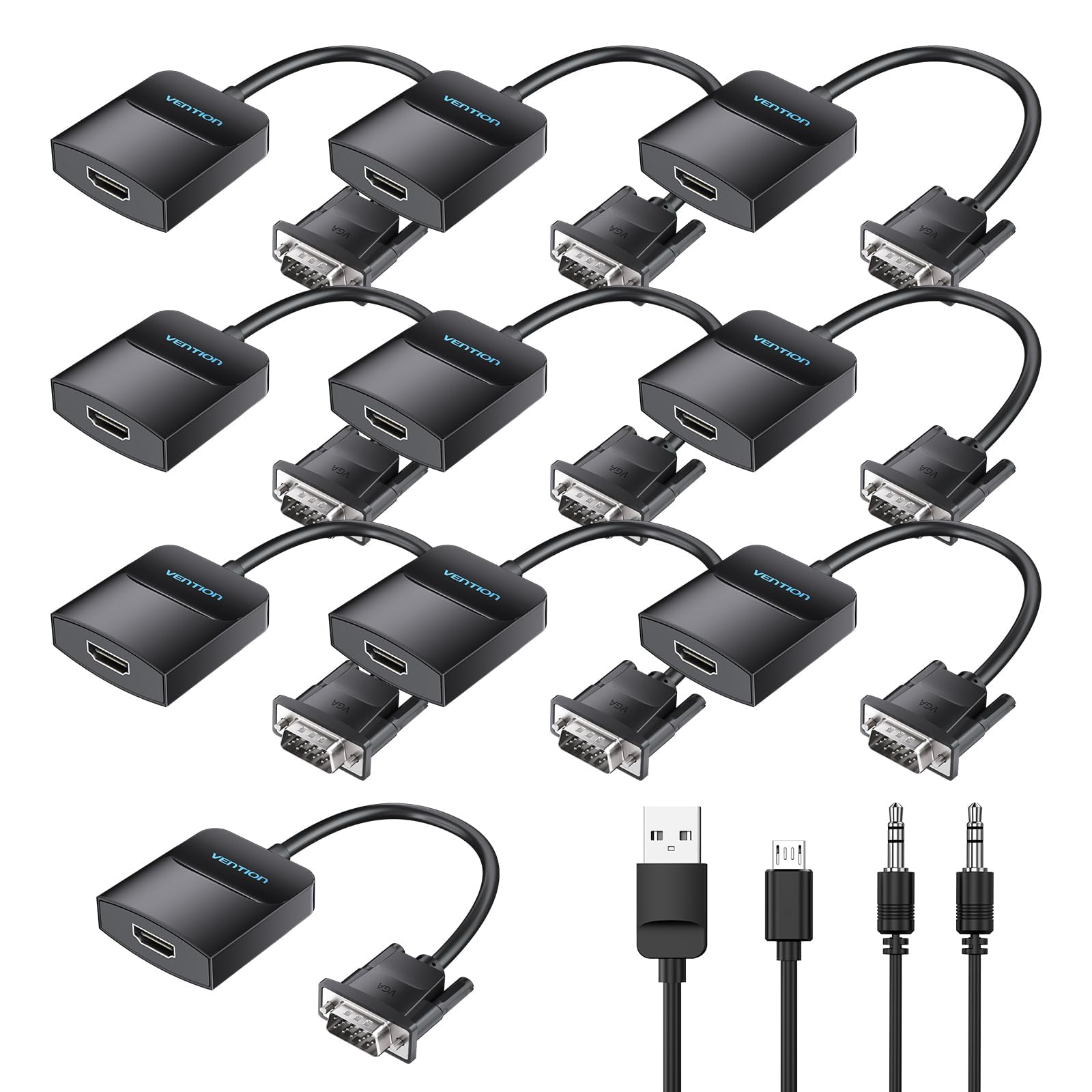 VENTION Adattatore da VGA a HDMI, confezione da 10, 1080p, convertitore VGA con cavo audio (1,5 m), da maschio a femmina per PC, monitor HDTV (nota: solo da VGA a HDMI, non bidirezionale)