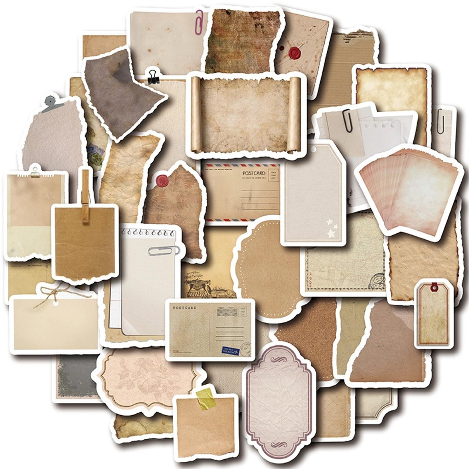 Merzio 80 Pcs Vintage Scrapbook Stickers Supplies, Retro Label Journaling Scrapbook Paper Stickers, Aesthetic Junk Journal Supplies in Brown Tones for DIY Crafts Planners and Albums