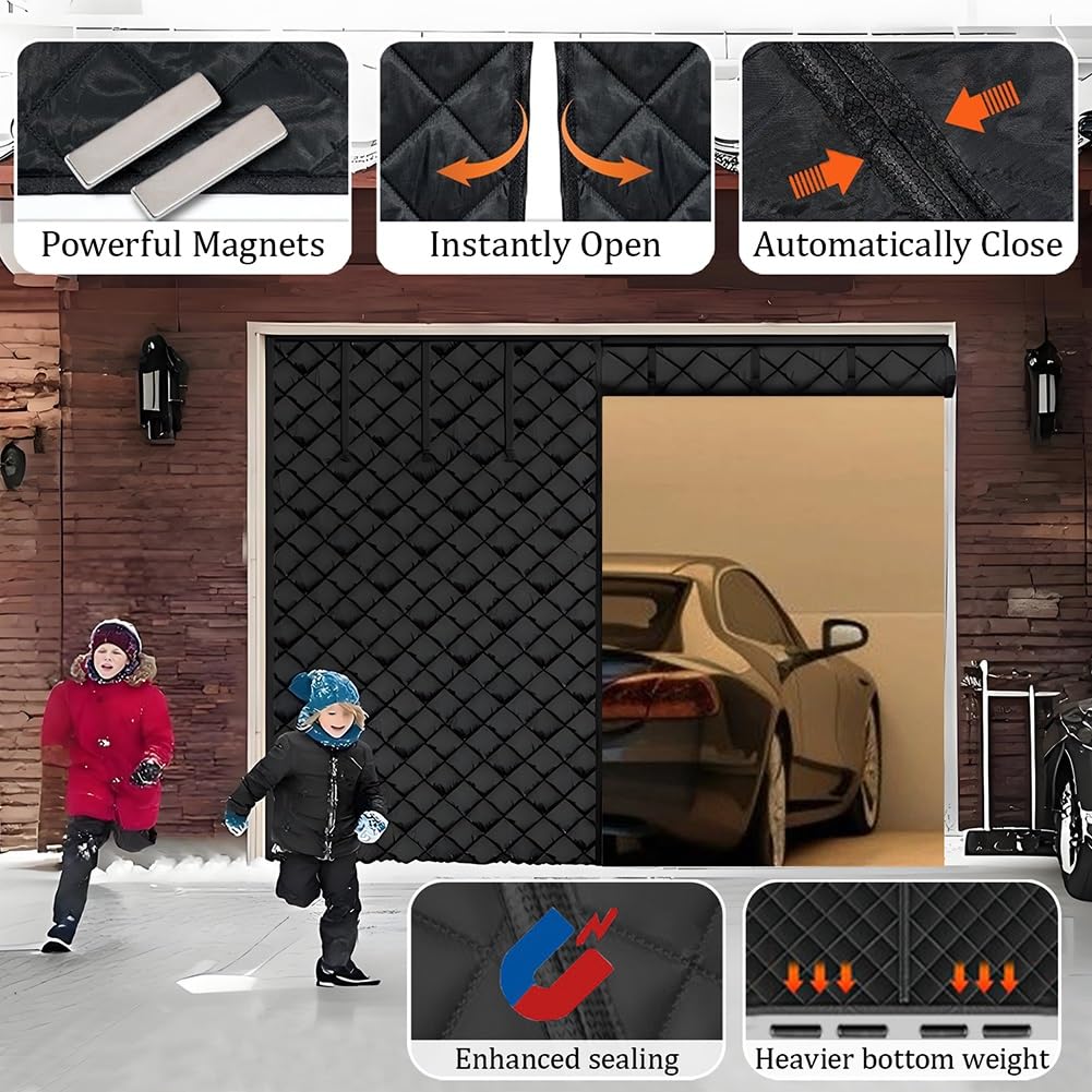 Générique Rideau De Porte De Garage Magnétique À Isolation Thermique, Kit D'isolation pour Porte De Garage pour l'hiver Rideau Isolant Thermique Tissu Oxford, pour Terrasse Extérieur(Gris,250x220cm)