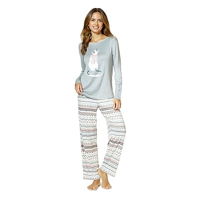 HUE Feline Fair Isle Brushed Loose Knit Pajama Set Women