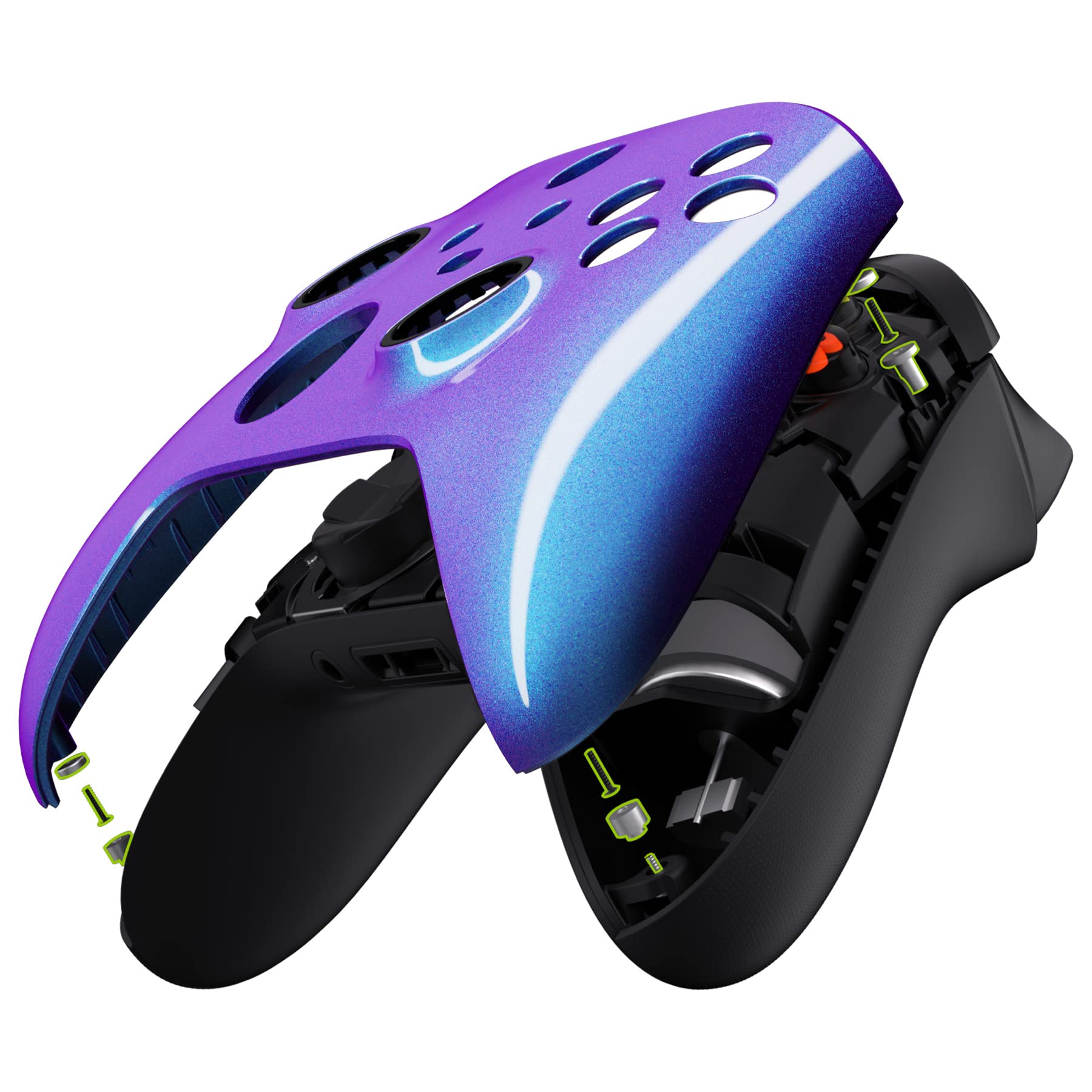 eXtremeRate FaceMag Coque Avant de Remplacement Magnétique pour Xbox Series X/S Manette, Coque Avant avec Anneaux pour Xbox Series X/S/Core Modèle 1914 - Manette Non Incluse - Caméléon Bleu Violet