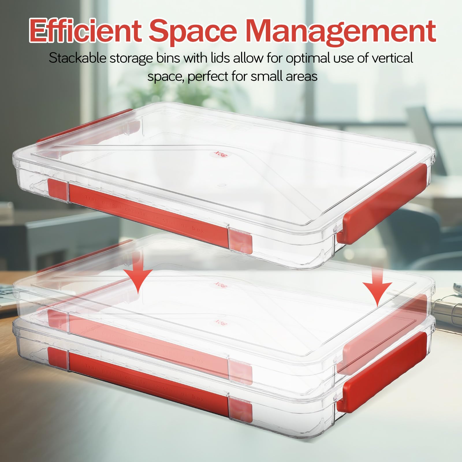 Yardwe 2 Piezas Caja Organizadora de Archivos Transparente de Plástico con Tapa y Asa, Apilable para Documentos y Fotos en Oficina y Hogar, Almacenamiento Práctico y Seguro
