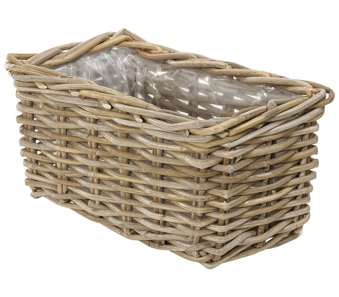 Dehner Rattan Planter, Approx. 30 x 15 x 15 cm, Rattan Wicker, Grey/Brown