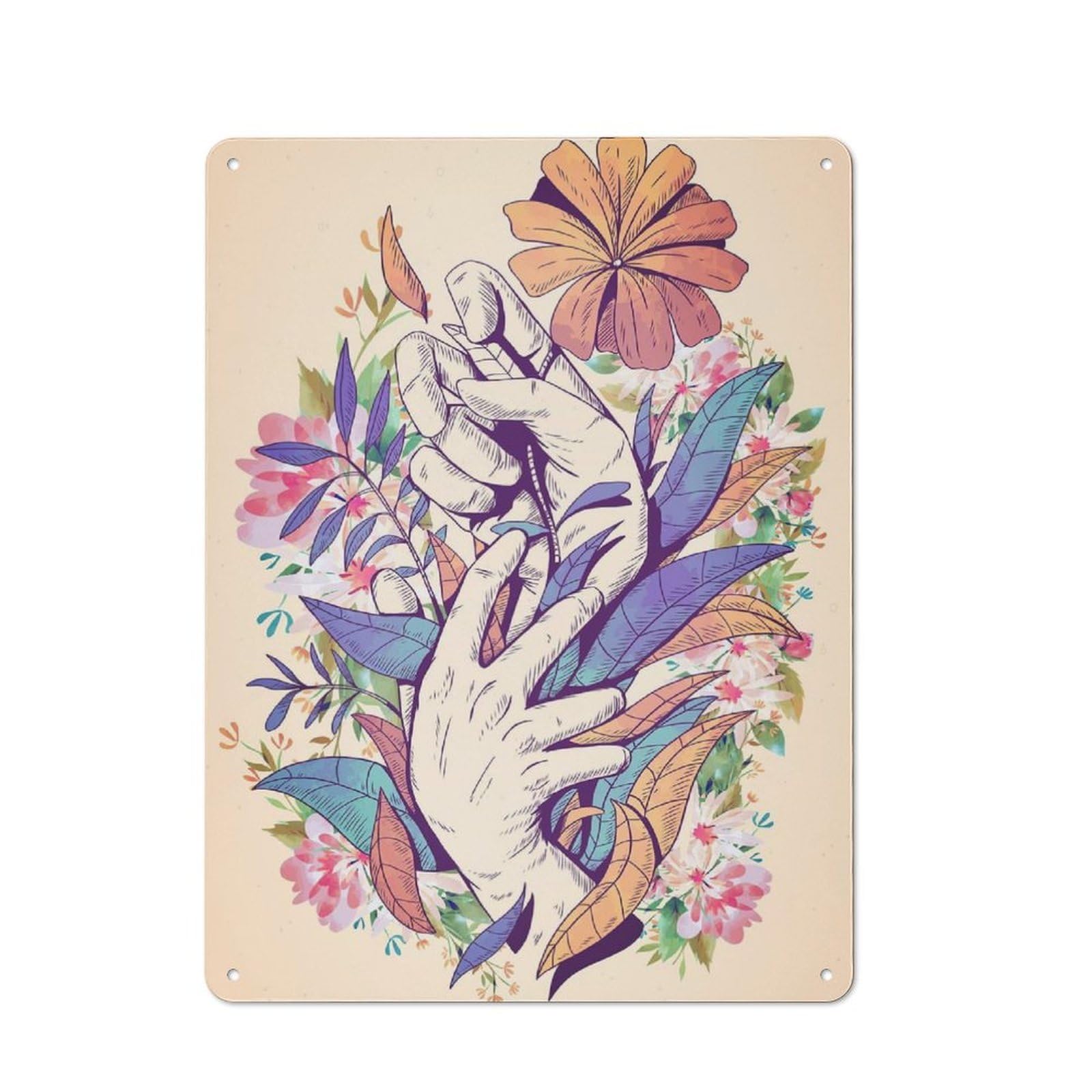 Expressionistic Flowers Cottage Metal Wall Decor 40x30cm, Shed Metal Sign for Conservatory, Home Bar Or Utility Room