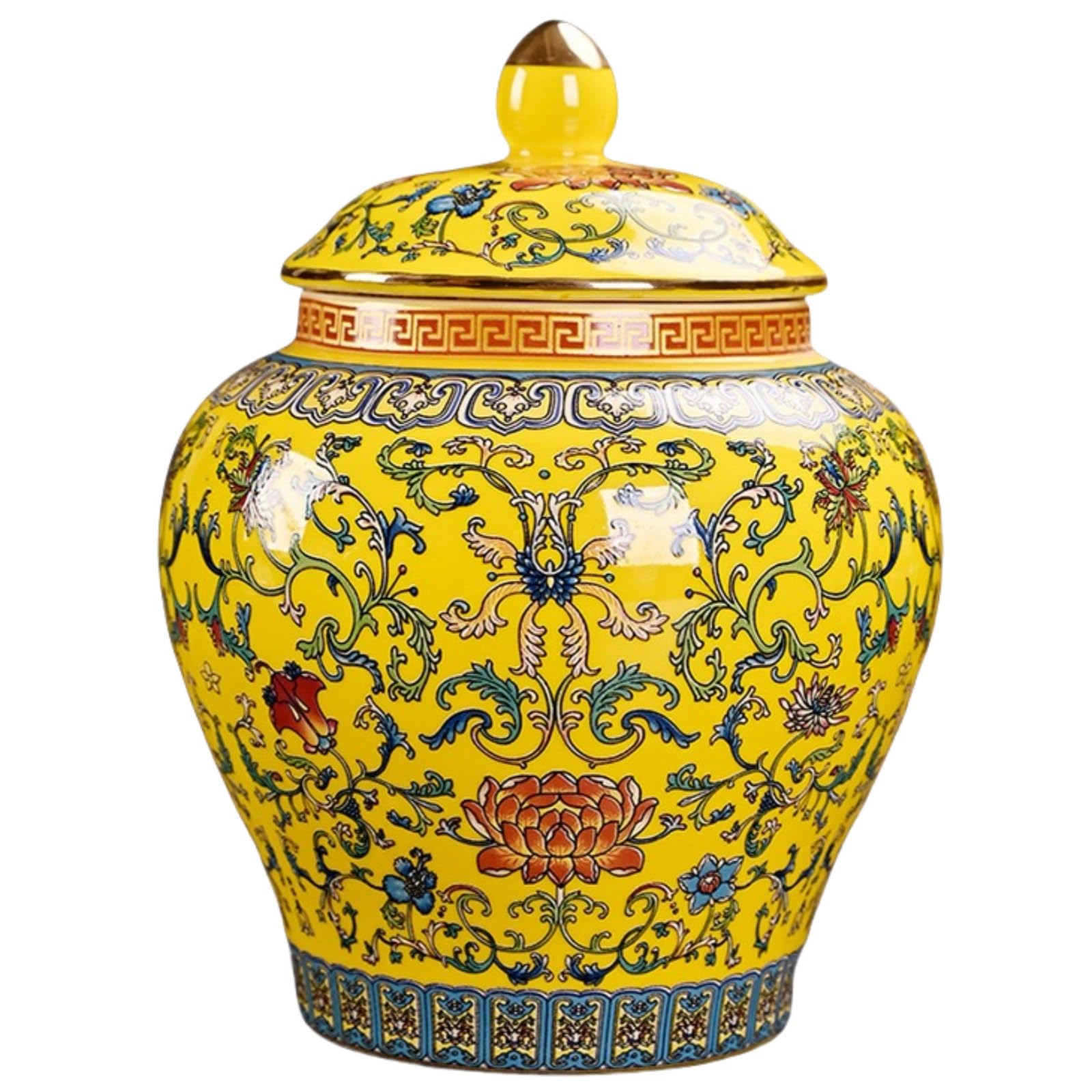 Sondtter Yellow Ginger Jar Decorative Jar Ancient Chinese Imperial Enamel Porcelain (Yellow)