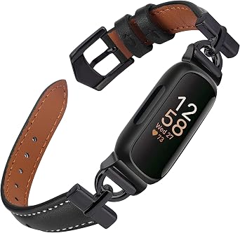 Leather Bands Compatible with Fitbit Inspire 3 Bands, Replacement D-Shaped Watch Straps Soft Wristband for Fitbit Inspire 3 Fitness Tracker Women&Men Black