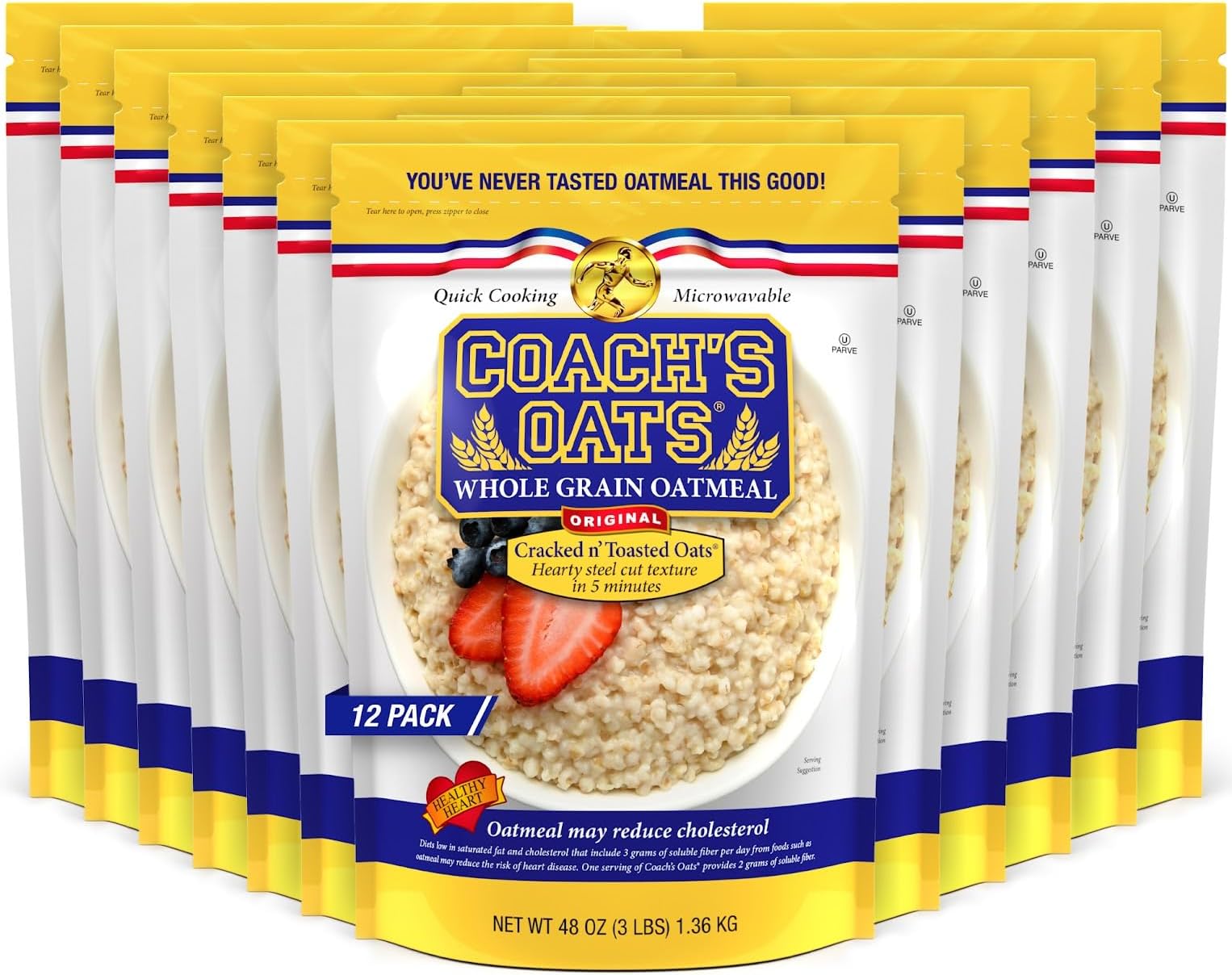 Coach's Oats Whole Grain Oatmeal 3 lbs (48 oz) Pack of 12